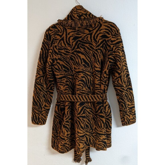 Barefoot Dreams - CozyChic Zebra Fringe Cardigan Sweater - Honey & Black Size M - Picture 7 of 12